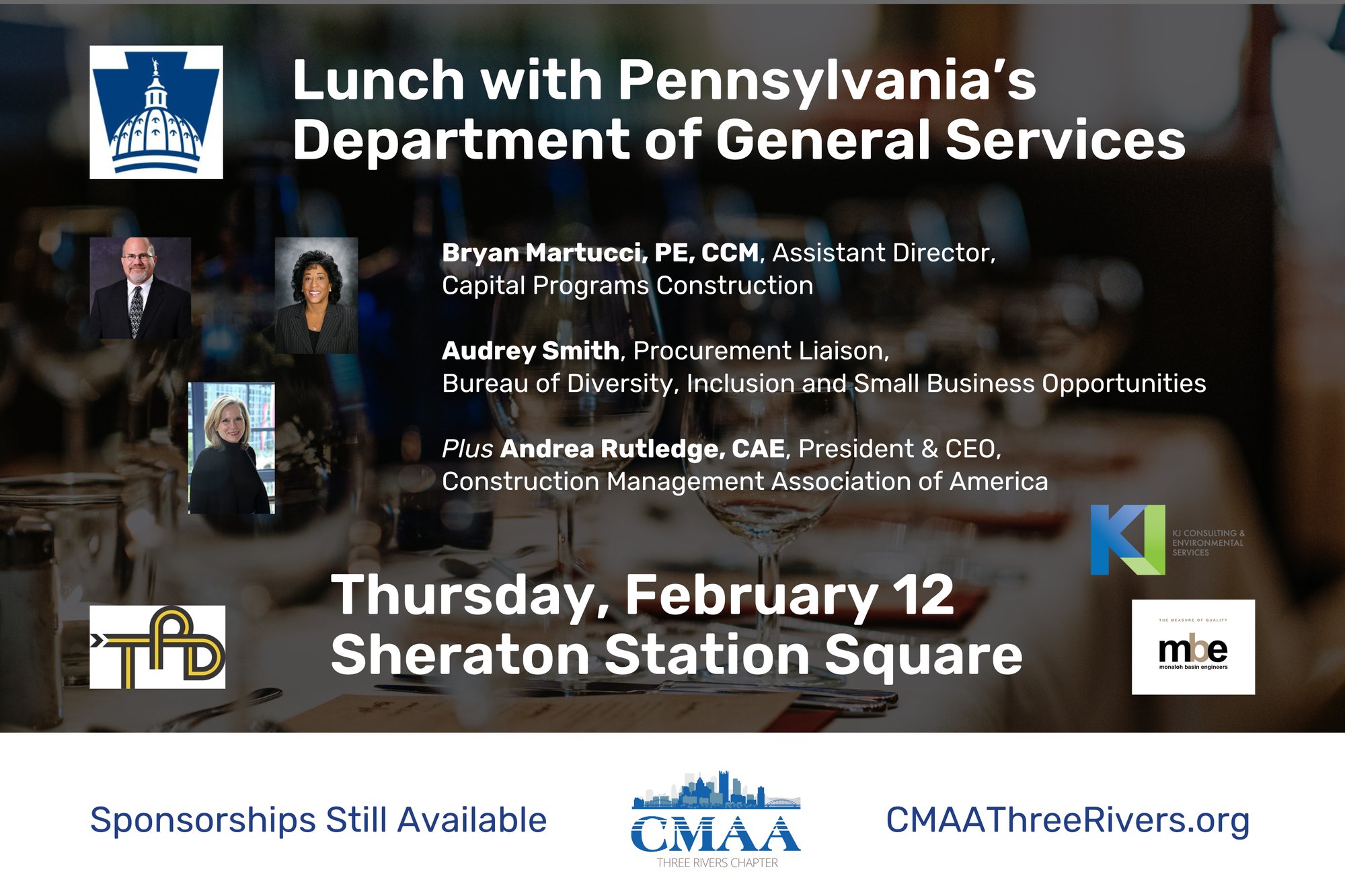 Lunch with PAs DGS w logo, 3 sponsor logos, and photos